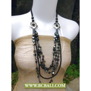 Beads Fancy Design Long Braided Black Necklace Flower Chain